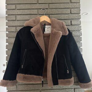 Girls Abercrombie Shearling Jacket Black/Pink Fur Size 9/10